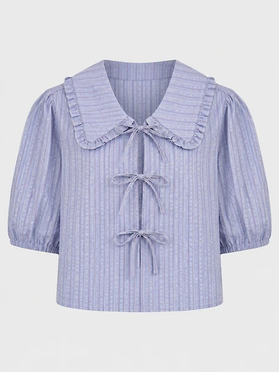 Bow-Front Puff-Sleeve Blouse
