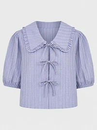 Bow-Front Puff-Sleeve Blouse