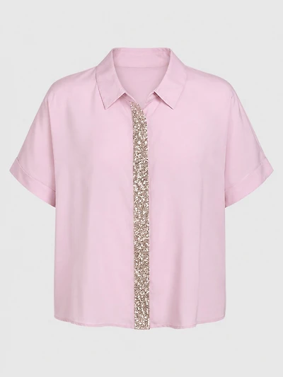 Sequin-Trim Short-Sleeve Shirt