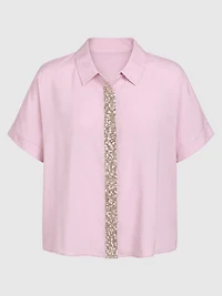 Sequin-Trim Short-Sleeve Shirt
