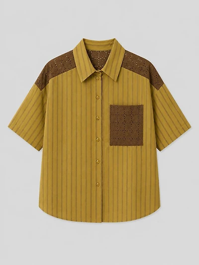 Striped Shirt with Eyelet Details