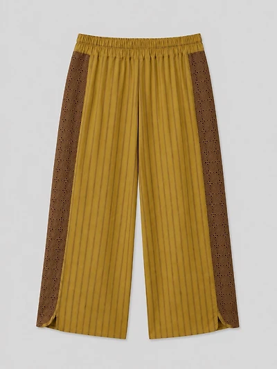 Striped Wide-Leg Pants with Eyelet Panels