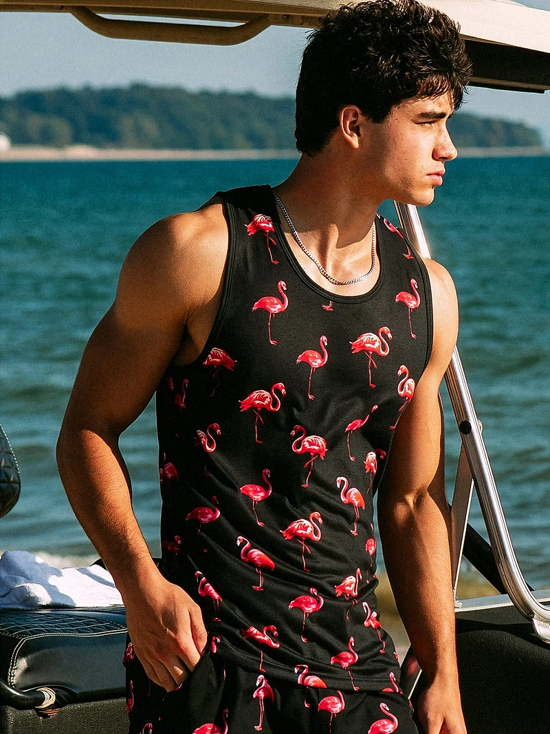 KOLBY SWIM FLAMINGO TANK TOP - BLACK
