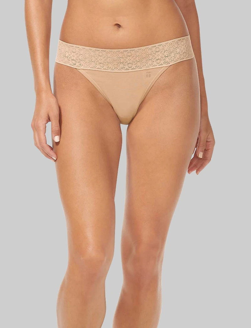 Women's Cool Cotton Thong, Lace Waist