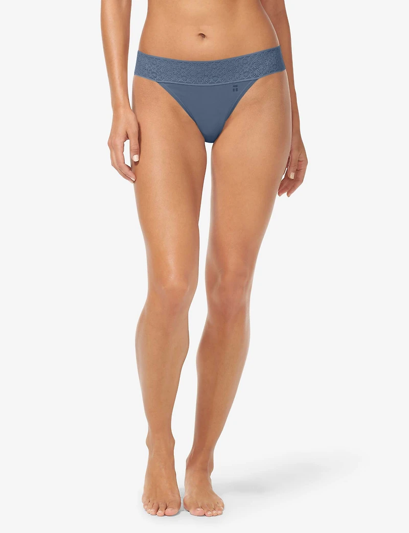 Women's Cool Cotton Thong, Lace Waist