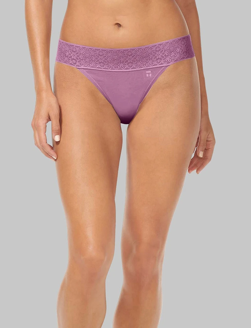 Women's Cool Cotton Thong, Lace Waist