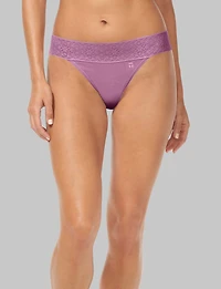 Women's Cool Cotton Thong, Lace Waist