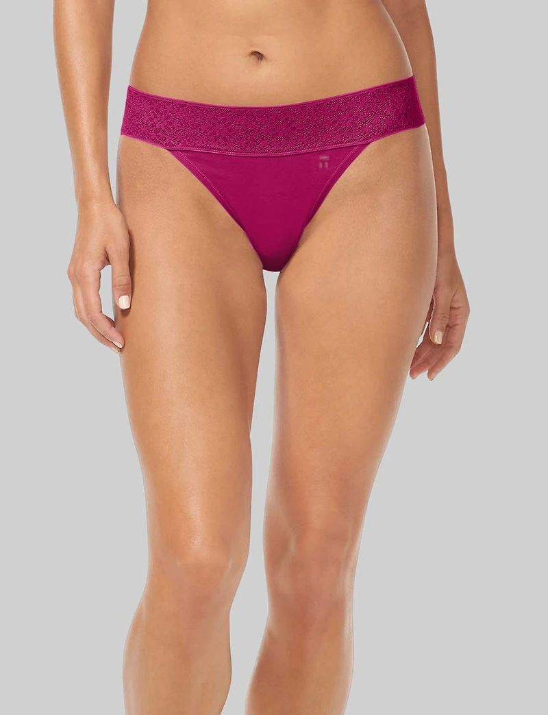 Women's Cool Cotton Thong, Lace Waist