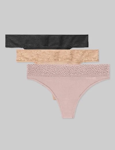 Women's Second Skin Thong, Lace Waist (3-Pack)
