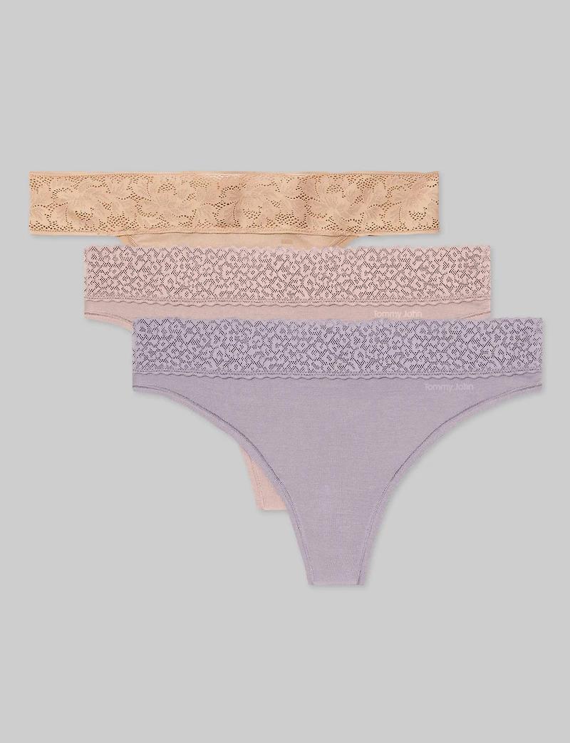 Women's Second Skin Thong, Lace Waist (3-Pack)