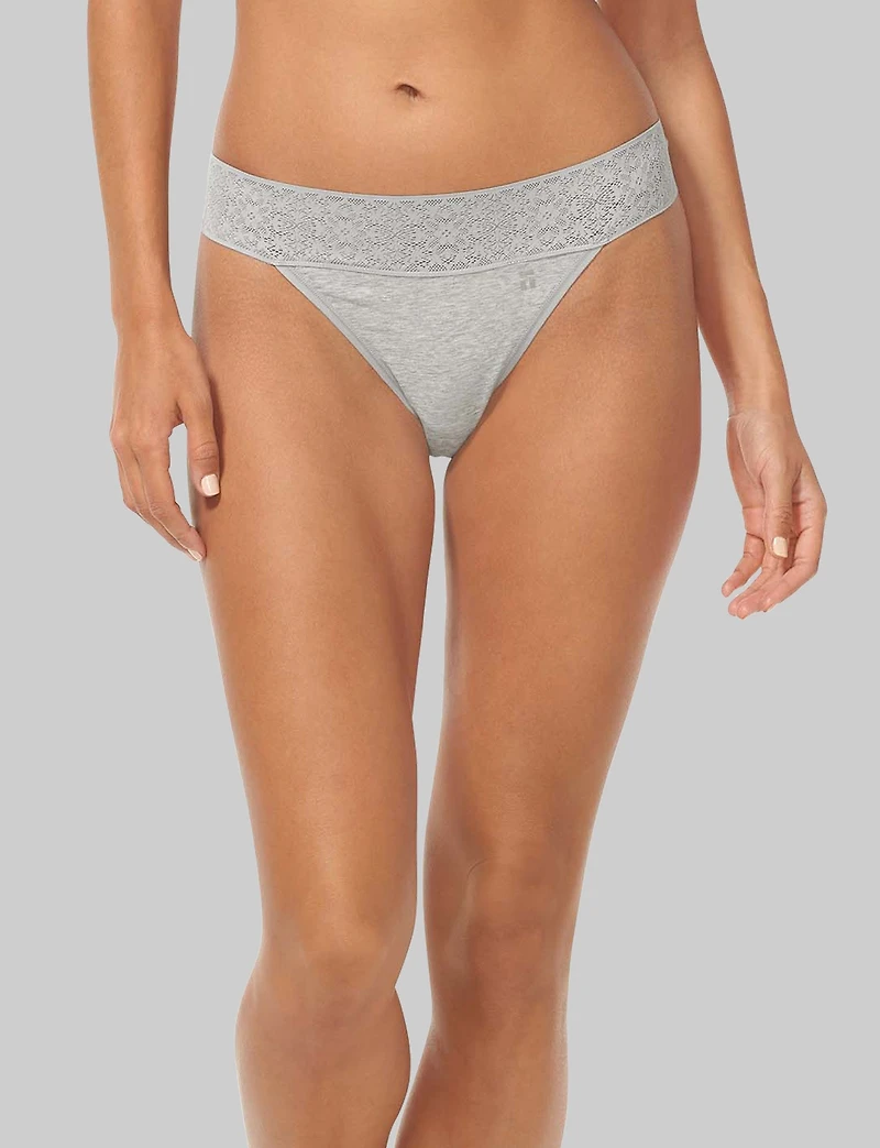 Women's Cool Cotton Thong, Lace Waist