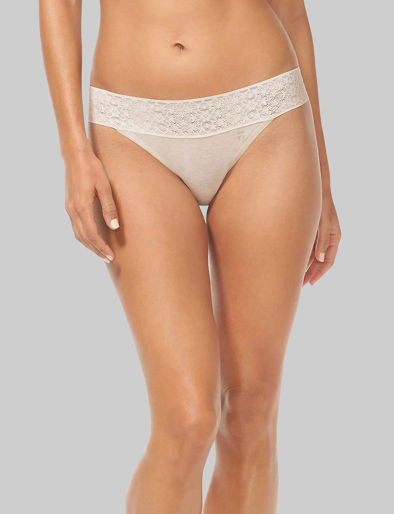 Women's Cool Cotton Thong, Lace Waist