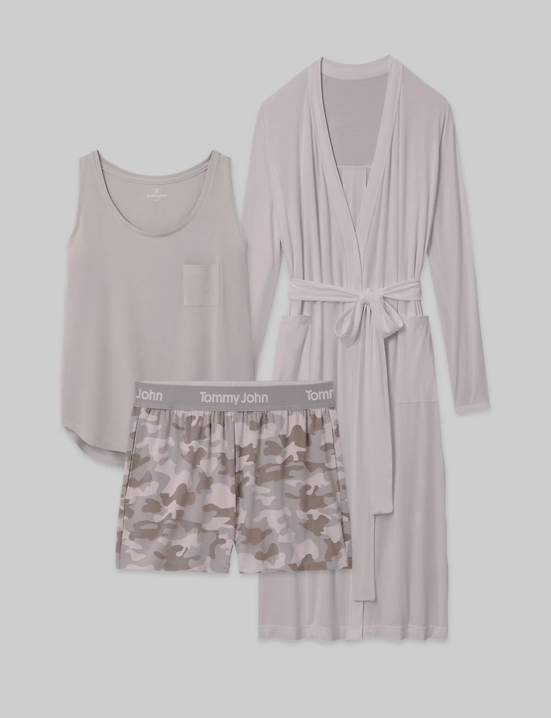 Women's Second Skin Sleep Pocket Tank, Short, & Robe Set