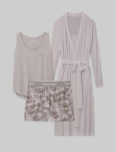 Women's Second Skin Sleep Pocket Tank, Short, & Robe Set
