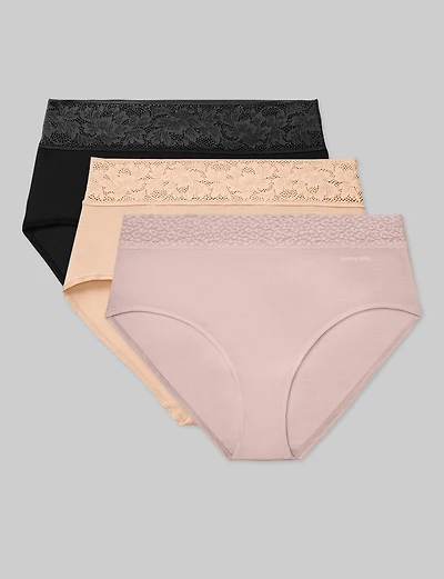 Women's Second Skin High-Rise Brief, Lace Waist (3-Pack)