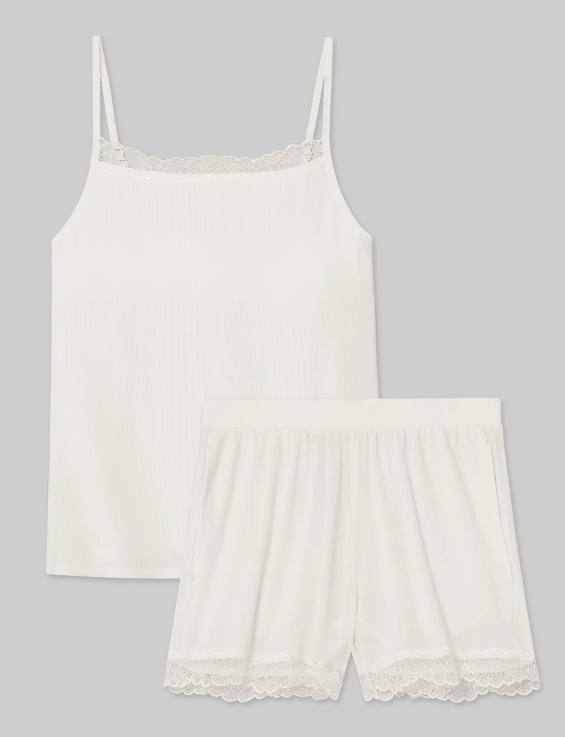 Women's Second Skin Luxe Rib Lace Cami & Short Set