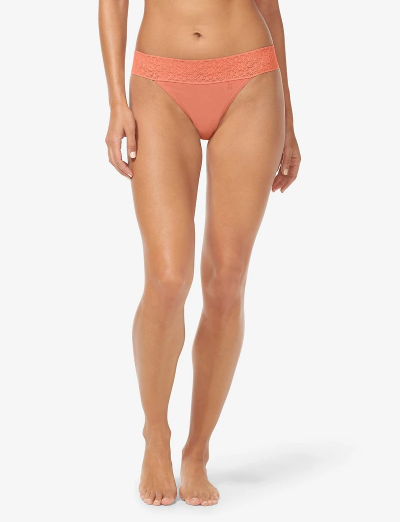 Women's Cool Cotton Thong, Lace Waist