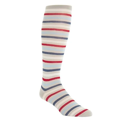 Dapper Classics - Tan/Cream/Red/Sky Blue/Indigo Blue Quad Stripe - Cotton - Over The Calf