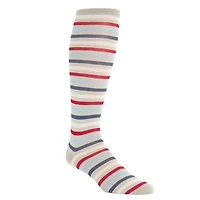 Dapper Classics - Tan/Cream/Red/Sky Blue/Indigo Blue Quad Stripe - Cotton - Over The Calf