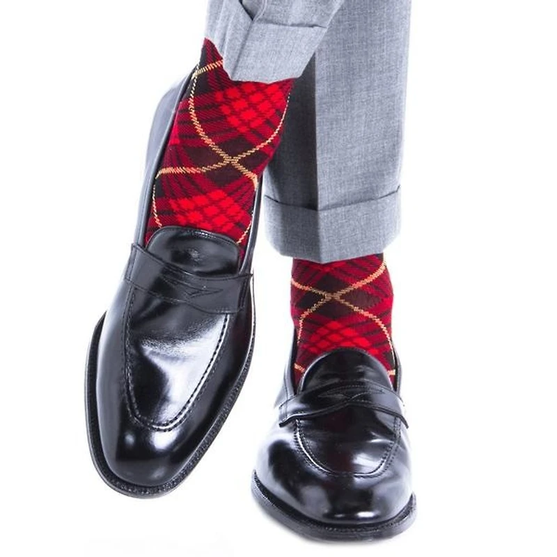 Dapper Classics - Red with Black and Yellow Tartan - Cotton - Over The Calf