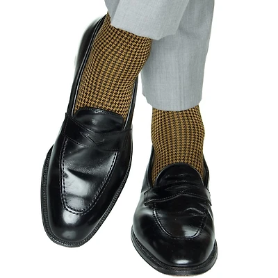Dapper Classics - Black and Gold Houndstooth - Cotton - Over The Calf