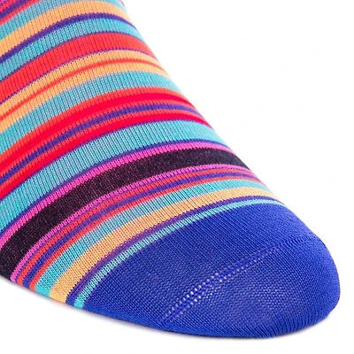 Dapper Classics - Clematis Blue with Rose/Yolk and Tigerlily Orange Stripe - Cotton - Over The Calf