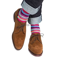 Dapper Classics - Clematis Blue with Rose/Yolk and Tigerlily Orange Stripe - Cotton - Over The Calf