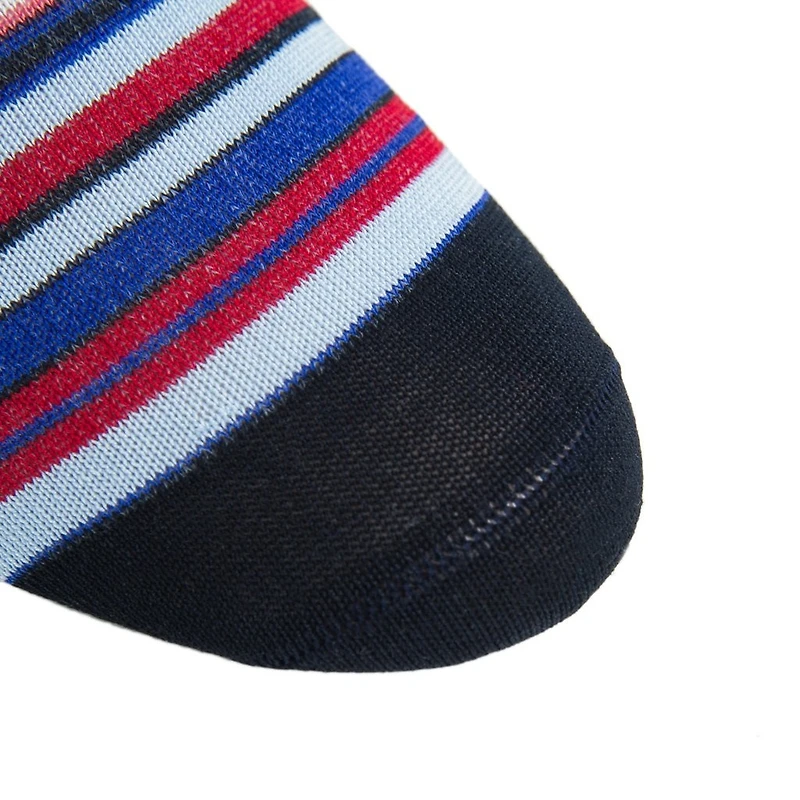 Dapper Classics - Navy/Sky/Azure Blue/Clematis Blue/Cream/Coral/Red Variegated Stripe - Cotton - Over The Calf