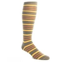 Dapper Classics - Taupe with Saffron and Burnt Orange Double Stripe - Merino Wool - Over The Calf