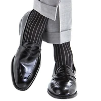 Dapper Classics - Black with Ash Vertical Stripe - Cotton - Over The Calf
