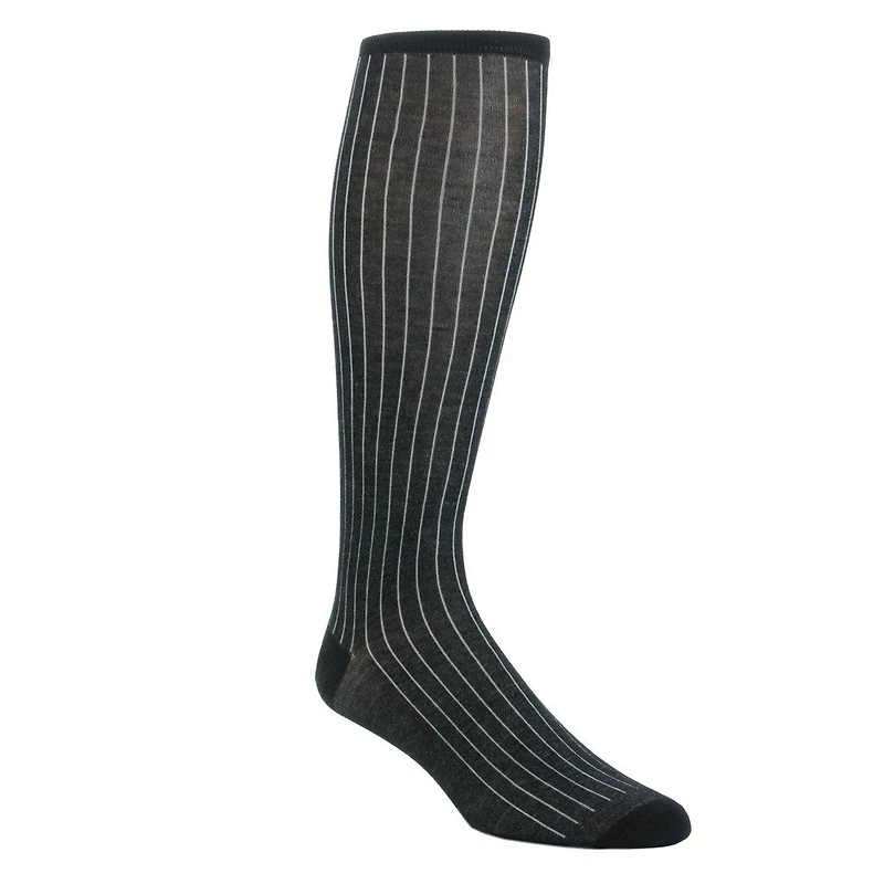Dapper Classics - Black with Ash Vertical Stripe - Cotton - Over The Calf