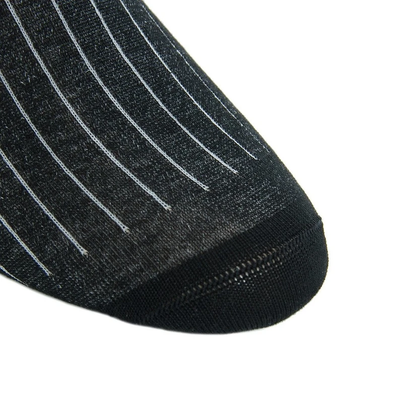 Dapper Classics - Black with Ash Vertical Stripe - Cotton - Over The Calf