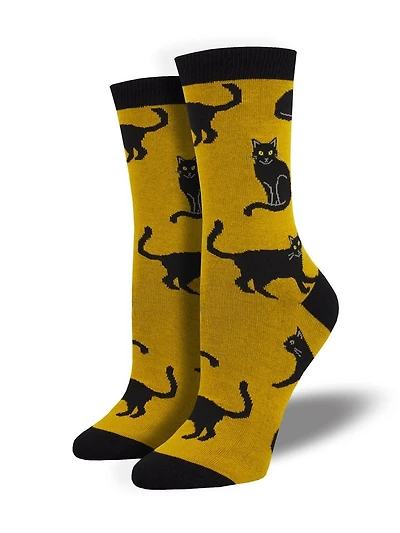 Socksmith - Bamboo - Black Cat - Gold - Crew - Women's