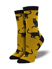 Socksmith - Bamboo - Black Cat - Gold - Crew - Women's