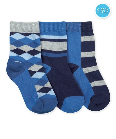 Jefferies - Argyle Stripe Crew 3-Pk 1167 Navy Boys