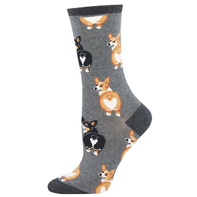 Socksmith - Corgi Butt - Charcoal Heather - Crew - Women's