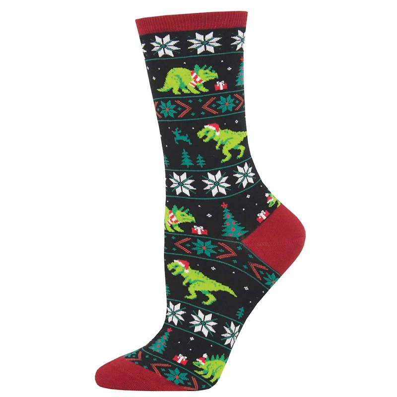 Socksmith - Santasaurus Rex - Black - Crew - Women's