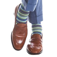 Dapper Classics - Azure Blue with Grass Green/Yolk/Sky Blue/Navy/Cream Stripe - Cotton - Over The Calf