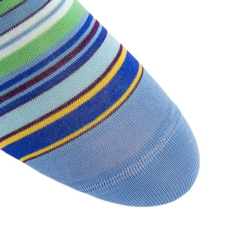 Dapper Classics - Azure Blue with Grass Green/Yolk/Sky Blue/Navy/Cream Stripe - Cotton - Over The Calf