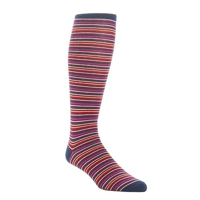 Dapper Classics - Navy with Brown/Yolk/Red/White/Magenta Stripe - Merino Wool - Over The Calf