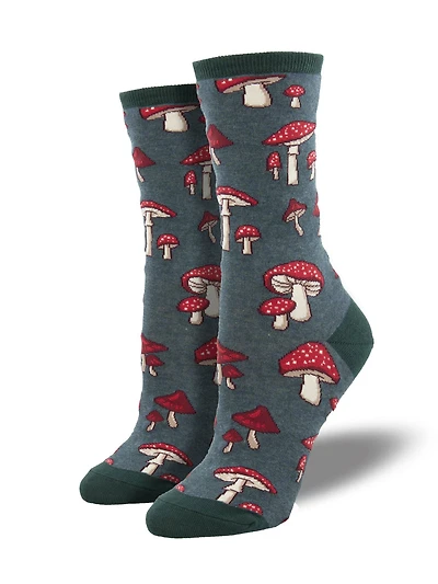Socksmith - Pretty Fly For A Fungi - Green Heather - Crew - Women's