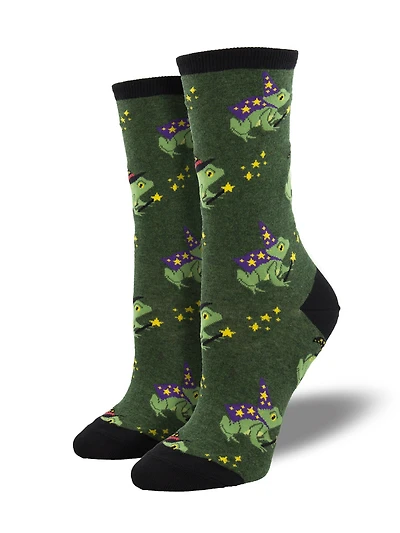 Socksmith - Freaky Frogs - Green Heather - Crew - Women's