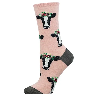 Socksmith - Wow Cow - Pink Heather - Crew - Women's