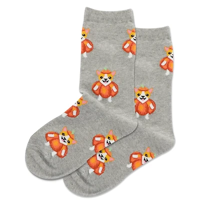 Hot Sox - Pumpkin Corgi Gray Heather Crew Kid's