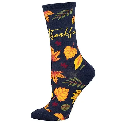 Socksmith - Thankful For Fall - Navy Heather - Crew - Women's