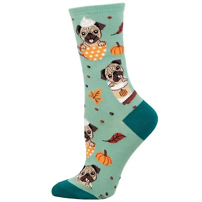 Socksmith - Pugkin Spice Latte - Mint - Crew - Women's