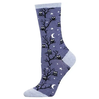Socksmith - Don't Give A Hoot - Denim Heather - Crew - Women's