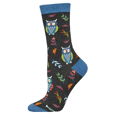 Socksmith - Bamboo - Cute Hoot - Navy Heather - Crew - Women's