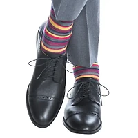 Dapper Classics - Charcoal, Magenta, Saffron, Cream, and Gray Variegated Stripe - Merino Wool - Over The Calf