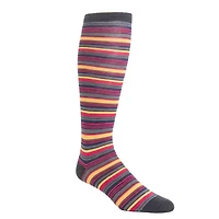Dapper Classics - Charcoal, Magenta, Saffron, Cream, and Gray Variegated Stripe - Merino Wool - Over The Calf